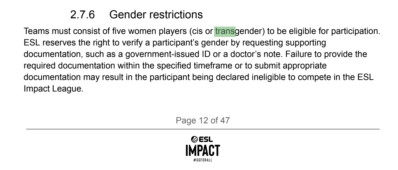 ESL Impact League Rule Book regras trans