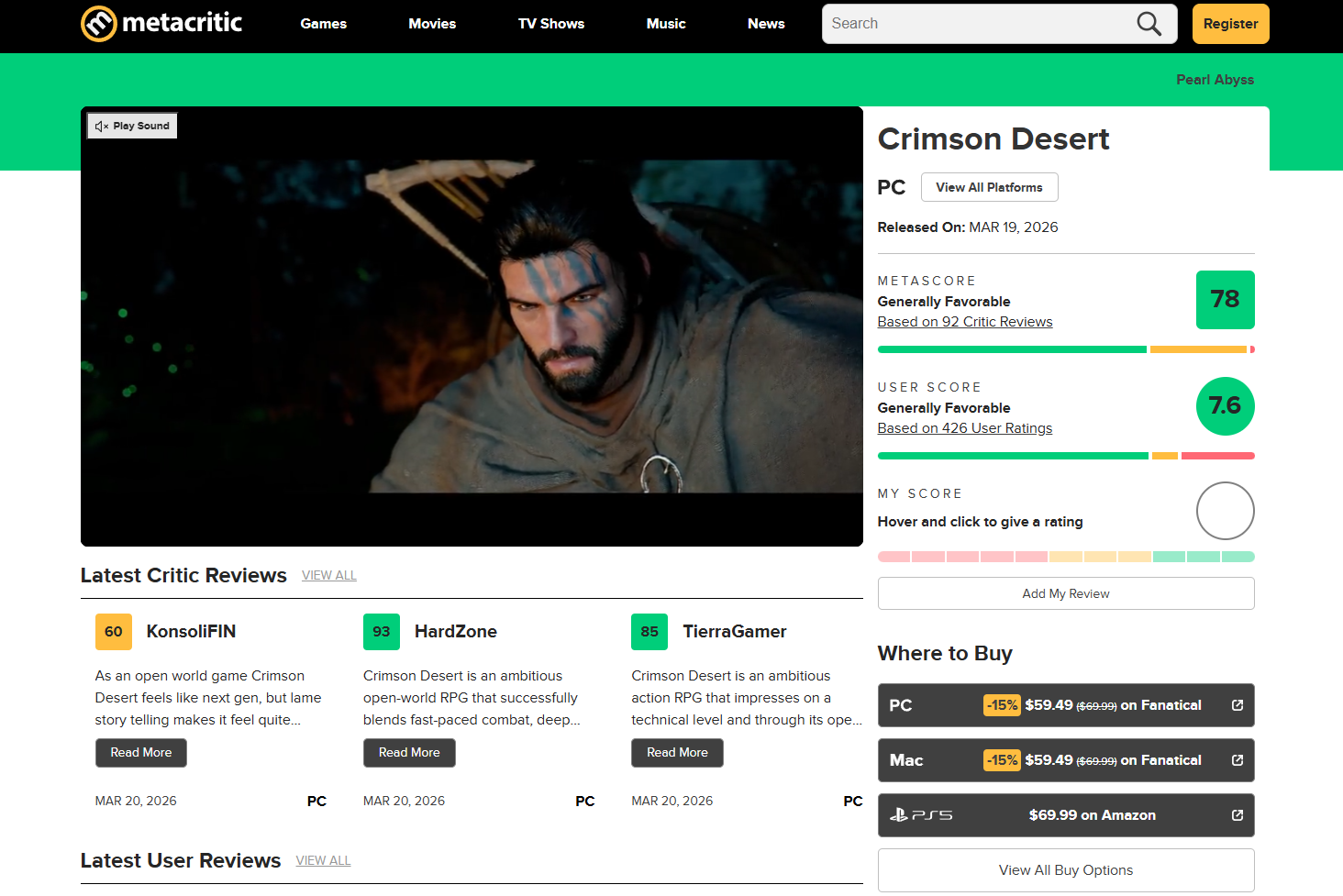 Crimson Desert Metacritic